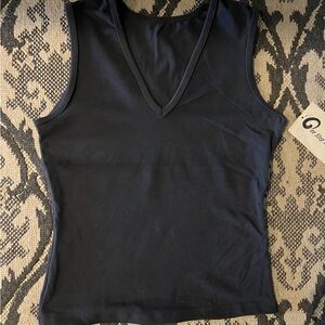 Black V-Neck Sleeveless Supplex Activewear Top. Super soft brushed Supplex
